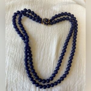 Navy Blue Double‎ Strands Beaded Vintage Necklace
